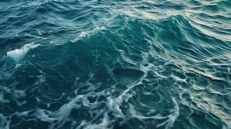 Blue sea water surface with waves and foam. Close-up.の素材