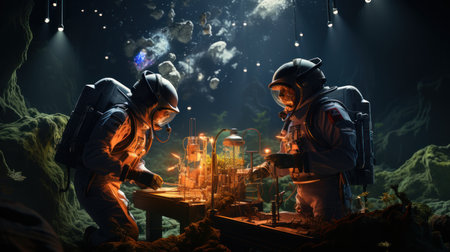 Astronaut and spaceman exploring space. 3D rendering.の素材