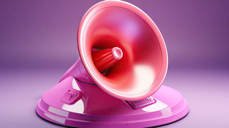 Pink megaphone on purple background. 3d render illustration.の素材