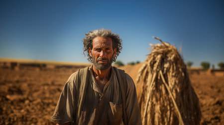 Farmer working in a field in the countryside of Jaipur, Rajasthan, Indiaの素材