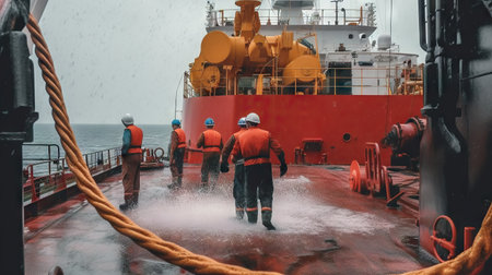 Marine crew working on the oil and gas platform. Oil and gas industry.の素材
