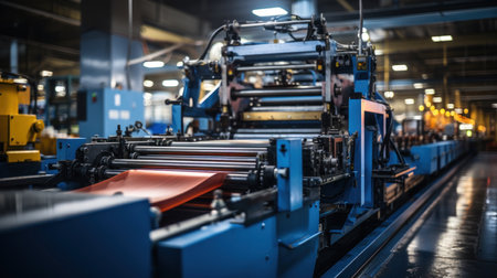 Automated production line in modern factory. Conveyor belt. Industrial background.の素材