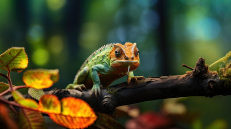 Chameleon on a branch in the rainforest, Thailand.の素材