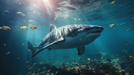 Great White Shark (Carcharodon carcharias) swimming underwater.の素材