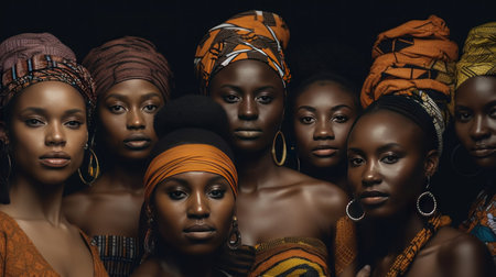 Group of african women in traditional clothes and scarves. Fashion shot.の素材