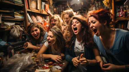 Group of young people having fun in a bar. Group of friends having fun in a bar.の素材