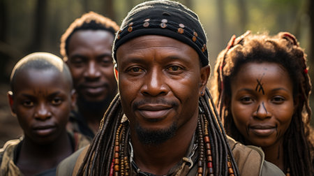 Portrait of a group of African people standing in the forest.の素材