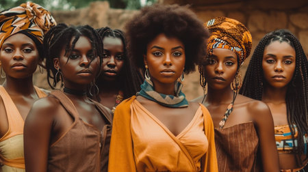 beautiful african american women in traditional clothes looking at cameraの素材