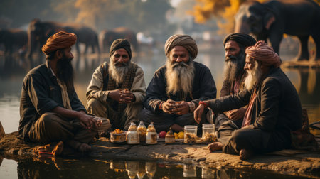 Sadhu on the ghats of Pushkar, Rajasthan, Indiaの素材