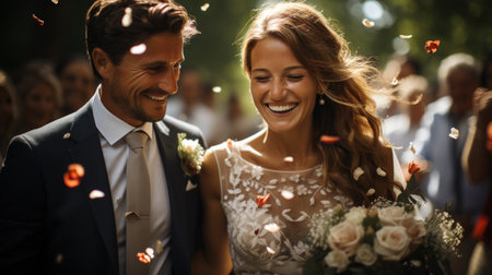 Beautiful bride and groom on their wedding day. Wedding couple.の素材