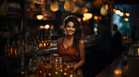 Portrait of a beautiful woman working as a bartender in a nightclubの素材
