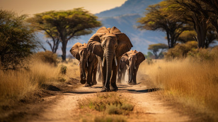 Elephants in Amboseli National Park, Kenya, Africaの素材