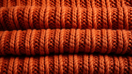 Orange knitted fabric as background, closeup. Textile patternの素材