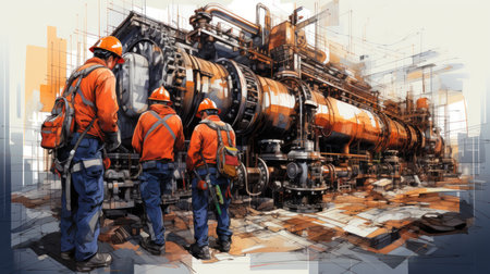 Oil and gas industry. Oil refinery. Equipment for primary oil refining.の素材