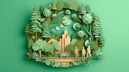 Paper art of family travel in the world. 3D illustration.の素材