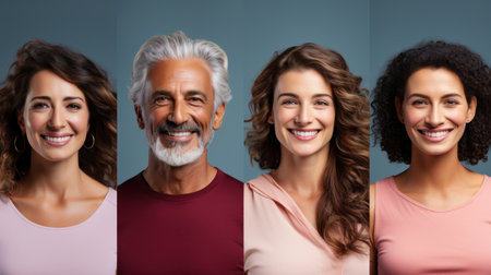 beauty, people, age and health concept - group of smiling women over grey backgroundの素材