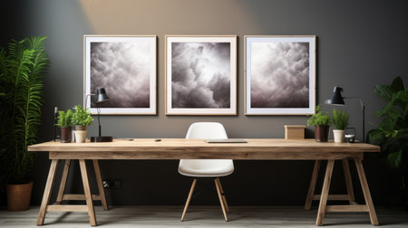 Interior of modern office with wooden desk and chair, 3d renderの素材