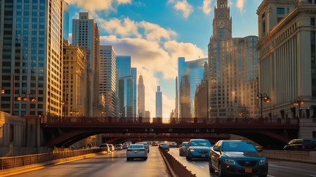Dubai downtown skyscrapers at sunsetの素材