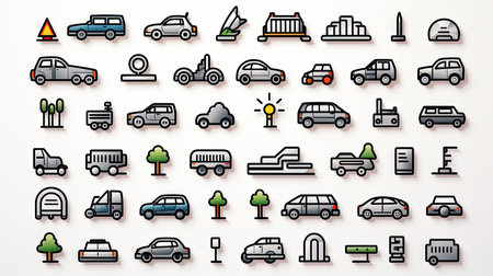 Line icons set of different types of vehicles. Vector illustration for your designの素材