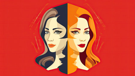 Vector illustration of two beautiful women in front of a colored background.の素材