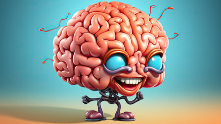 Cartoon brain character with happy expression - 3D Rendered illustrationの素材