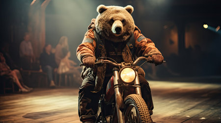 Racing motorcycle with bear on the background of the night city.の素材