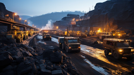 Coal mining in the mountains at dawn. Toned image.の素材