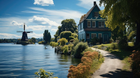 Traditional wooden windmill in Zaanse Schans, Netherlands.の素材