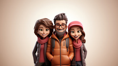 Group of friends wearing winter clothes and smiling at the camera with copy spaceの素材