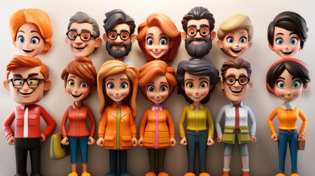 Group of people with different facial expressions. Cartoon render illustration.の素材