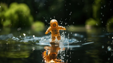 Little figurine of a child playing in the water. Selective focus.の素材
