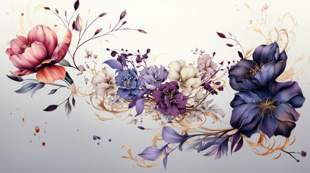 Beautiful floral background with blue and purple flowers. Vector illustration.の素材