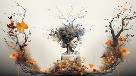 Fantasy portrait of a beautiful woman with long afro hair.の素材