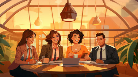 Group of business people having a meeting in a cafe. Vector illustrationの素材