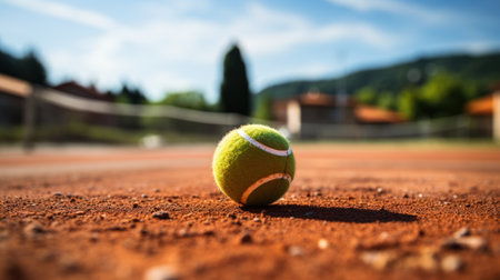 Tennis ball on court, sport and competition concept. Soft focusの素材