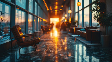 Interior of the airport terminal at evening. Selective focus.の素材
