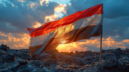 Yemen flag waving in the wind.の素材