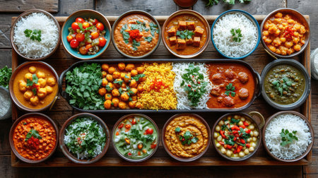 Group of Assorted Indian Food in wooden bowls, Indian food concept.の素材
