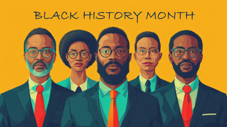 Black history month. Group of diverse people in business suits. Vector illustrationの素材