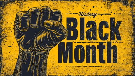Black History Month vector illustration with yellow grunge effect.の素材