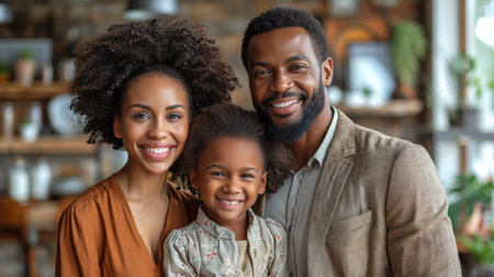 Portrait of happy african american family looking at camera indoor.の素材