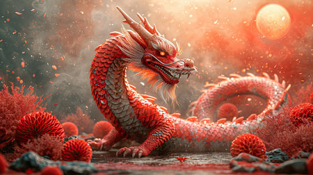 Dragon in the blood. 3D rendering, 3d illustration.の素材