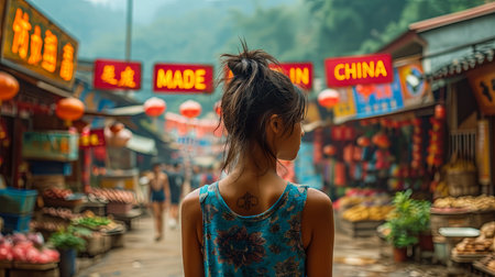 Asian woman tourist walking on the street in Chiang Mai, Thailandの素材