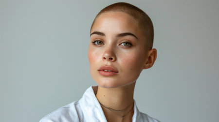 Portrait of a beautiful young woman with blond hair and frecklesの素材