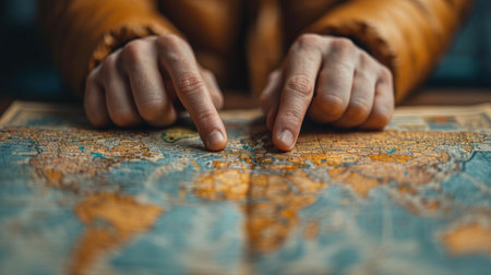 Hands of a tourist on a map. Selective focus.の素材