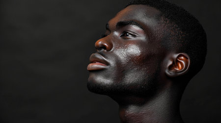 Portrait of a young african man on a dark background.の素材