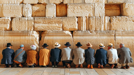 Unidentified people pray in front of the Western Wall.の素材