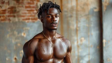Portrait of a handsome african american man with naked torsoの素材