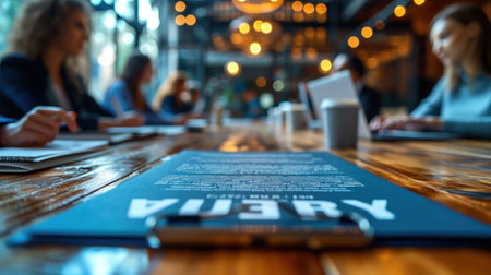 Blurred background. Blurred image of business people working in cafeの素材