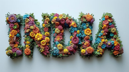 MOM word made from colorful flowers on white background, stock photoの素材